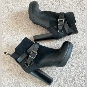 G Star Raw Black Leather Denim Booties High Heel Boots